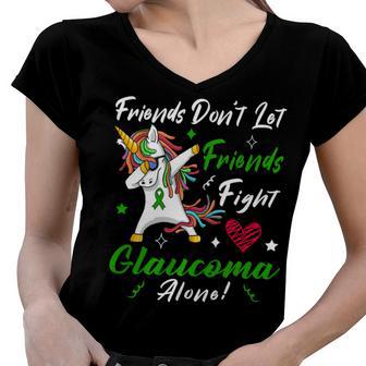 Friends Dont Let Friends Fight Glaucoma Alone Unicorn Green Ribbon Glaucoma Glaucoma Awareness Women V-Neck T-Shirt | Favorety DE