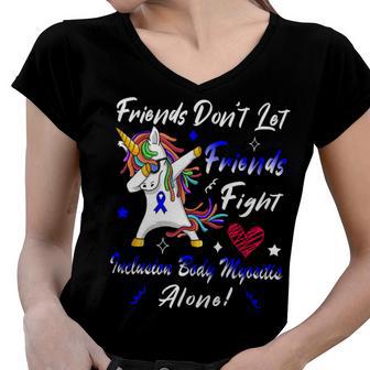 Friends Dont Let Friends Fight Ibm Alone Unicorn Blue Ribbon Inclusion Body Myositis Inclusion Body Myositis Awareness Women V-Neck T-Shirt | Favorety AU