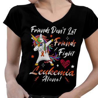 Friends Dont Let Friends Fight Leukemia Alone Unicorn Orange Ribbon Leukemia Leukemia Awareness Women V-Neck T-Shirt | Favorety AU