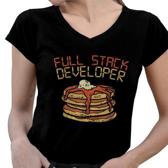 Full Stack Developer Funny Programmer Coding Coder V2 Women V-Neck T-Shirt - Monsterry DE
