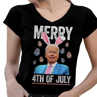 Funny Bunny Joe Biden 4Th Of July Happy Easter Day V2 Women V-Neck T-Shirt - Seseable