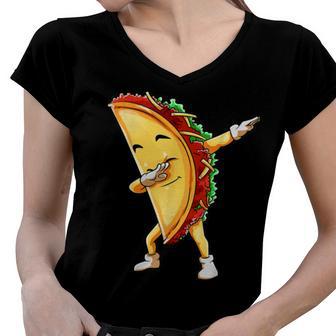 Funny Dabbing Taco Cinco De May Mexican Food Women V-Neck T-Shirt | Favorety