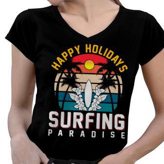 Funny Enjoy The Summer Holiday Summer Surfing Paradise Women V-Neck T-Shirt | Favorety