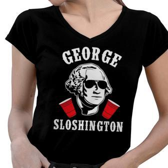 Funny George Sloshington 4Th Of July Aviator American Women V-Neck T-Shirt | Mazezy