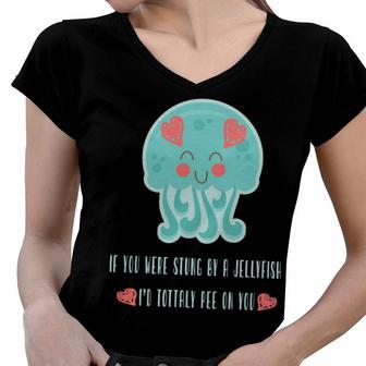 Funny Jellyfish Sting Valentines Day Gift For Love Women V-Neck T-Shirt | Favorety UK