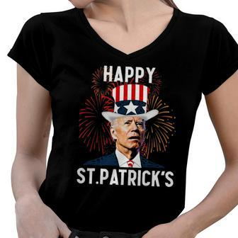 Funny Joe Biden 46 Happy St Patricks Day For Fourth Of July Women V-Neck T-Shirt | Mazezy