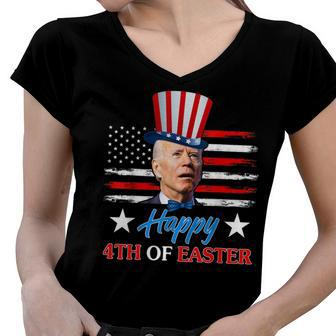 Funny Joe Biden Happy 4Th Of Easter Confused 4Th Of July Women V-Neck T-Shirt | Mazezy