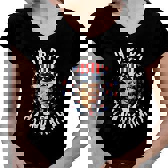 Funny Joe Biden Happy Hanukkah Confused Fourth Of July Women V-Neck T-Shirt | Mazezy