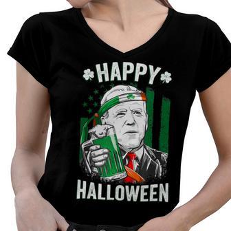 Funny Leprechaun Biden Happy Halloween For St Patricks Day Women V-Neck T-Shirt | Favorety UK