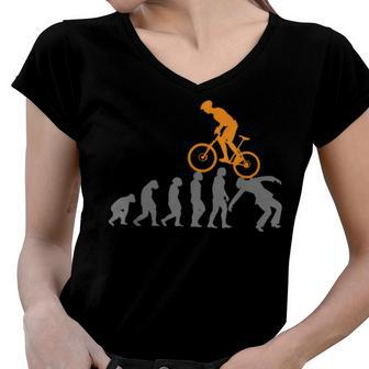 Funny Mountain Bike Evolution Biker Best Women V-Neck T-Shirt | Favorety