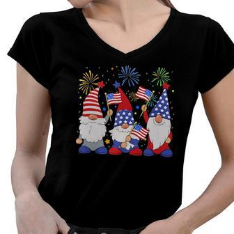 Funny Patriotic Usa American Gnomes 4Th Of July Women V-Neck T-Shirt | Mazezy