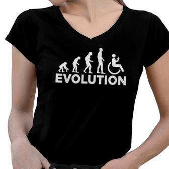 Funny Wheelchair Evolution Handicap Disabled Amputee Women V-Neck T-Shirt | Mazezy
