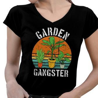 Garden Gangster For Gardener Gardening Vintage Women V-Neck T-Shirt | Mazezy