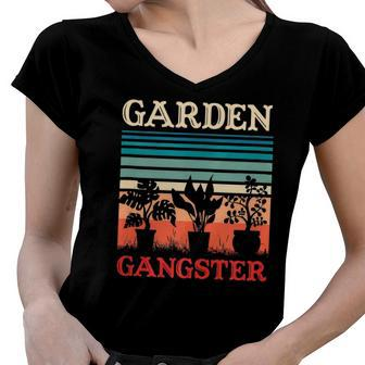Garden Gangster Funny Gardening Retro Vintage Women V-Neck T-Shirt | Mazezy