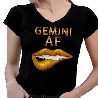 Gemini Af Gold Sexy Lip Birthday Gift Women V-Neck T-Shirt | Mazezy