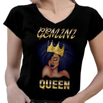 Gemini Queen Born In May-June Black Queen Birthday Women V-Neck T-Shirt - Seseable