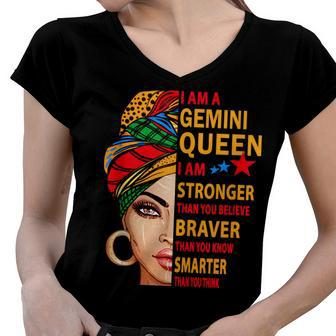 Gemini Queen I Am Stronger Birthday Gift For Gemini Zodiac Women V-Neck T-Shirt - Seseable