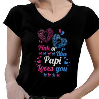 Gender Reveal Pink Or Blue Papi Loves You Women V-Neck T-Shirt | Mazezy