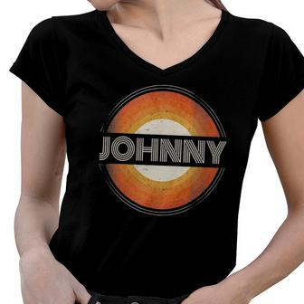 Graphic Tee First Name Johnny Retro Personalized Vintage Women V-Neck T-Shirt | Mazezy