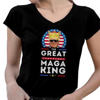 Great Maga King Trump Biden Political Ultra Mega Proud Women V-Neck T-Shirt | Mazezy