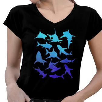 Great White Sharks Hammerhead Shark Lover Vintage Graphic Women V-Neck T-Shirt | Mazezy
