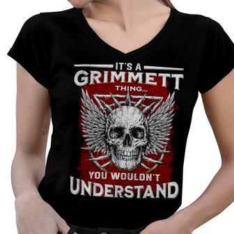 Grimmett Name Shirt Grimmett Family Name V2 Women V-Neck T-Shirt - Monsterry UK