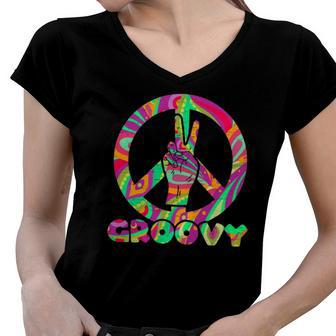 Groovy 70S Tie Dye - 70S 80S 90S Vintage Old Women V-Neck T-Shirt | Mazezy