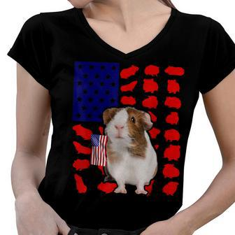 Guinea Pig American Flag 4Th Of July Lover Usa Patriotic Women V-Neck T-Shirt - Seseable