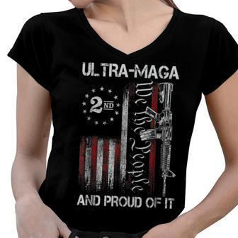 Gun Usa Flag Patriots Ultra Maga And Proud Of It Women V-Neck T-Shirt - Seseable