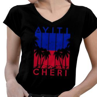 Haitian Haiti Ayiti Cheri Haiti Vacation Gift Women V-Neck T-Shirt | Mazezy