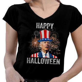 Halloween Funny Happy 4Th Of July Anti Joe Biden Women V-Neck T-Shirt | Mazezy
