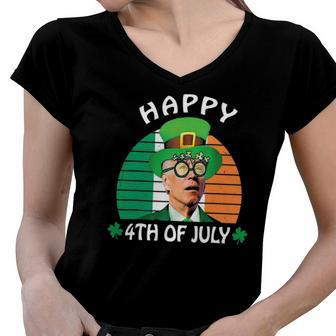 Happy 4Th Of July Joe Biden Leprechaun St Patricks Day Women V-Neck T-Shirt | Mazezy