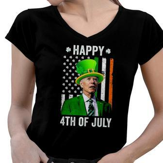 Happy 4Th Of July Joe Biden St Patricks Day Leprechaun Hat Women V-Neck T-Shirt | Mazezy