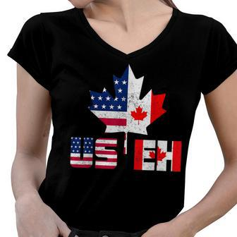 Happy Canada Day Usa Pride Us Flag Day Useh Canadian Women V-Neck T-Shirt - Seseable