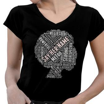 Hashtag Say Her Name Word Cloud Blacktivism Women V-Neck T-Shirt | Mazezy