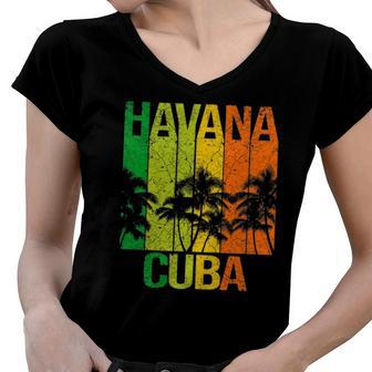 Havana Cuba Cuban Beach Caribbean Summer Holidays Women V-Neck T-Shirt | Mazezy