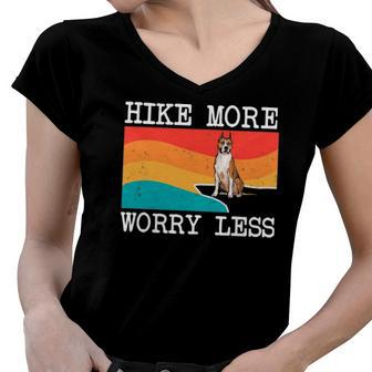 Hike More Worry Less American Staffordshire Terrier Hiking Women V-Neck T-Shirt | Mazezy