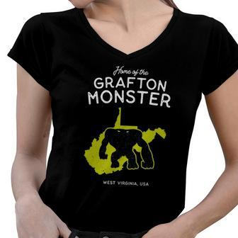 Home Of The Grafton Monster West Virginia Usa Women V-Neck T-Shirt | Mazezy