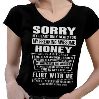 Honey Name Gift Sorry My Heart Only Beats For Honey Women V-Neck T-Shirt - Seseable