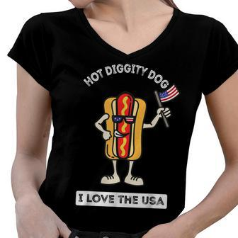 Hot Diggity Dog July 4Th Patriotic Bbq Picnic Cookout Funny Women V-Neck T-Shirt - Seseable
