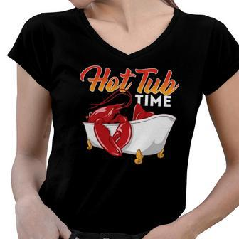 Hot Tub Time - Funny Lobster Shrimps Crawfish Crab Seafood Women V-Neck T-Shirt | Mazezy