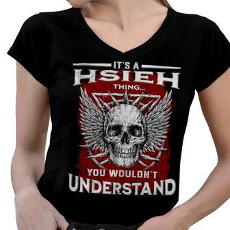 Hsieh Name Shirt Hsieh Family Name Women V-Neck T-Shirt - Monsterry CA