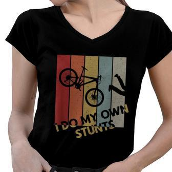 I Do My Own Stunts Mountain Bike Funny Biking Biker Women V-Neck T-Shirt - Monsterry DE