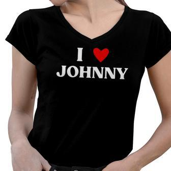 I Heart Johnny Red Heart Women V-Neck T-Shirt | Mazezy