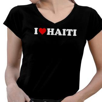 I Love Haiti - Red Heart Women V-Neck T-Shirt | Mazezy