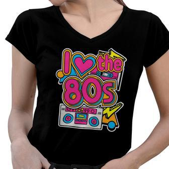 I Love The 80S Retro Cassette Tape Costume Halloween Party Design Women V-Neck T-Shirt | Mazezy