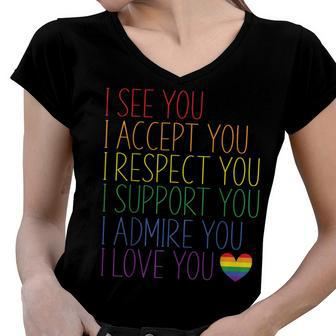 I See Accept Respect Support Admire Love You Lgbtq V2 Women V-Neck T-Shirt - Seseable