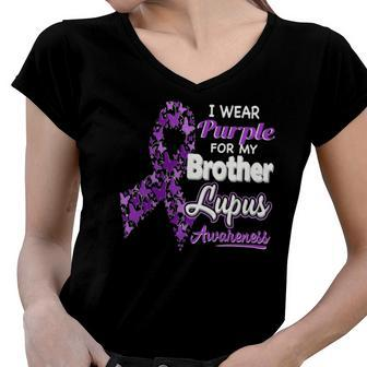 I Wear Purple For My Brother - Lupus Awareness Women V-Neck T-Shirt | Mazezy
