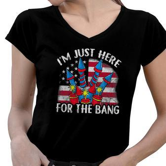 Im Just Here For The Bang Funny Fireworks Humor Women V-Neck T-Shirt | Mazezy