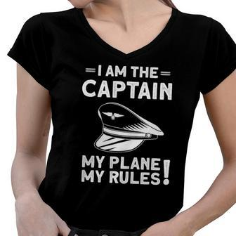 Im The Captain - Funny Airplane Pilot Aviation Women V-Neck T-Shirt | Mazezy
